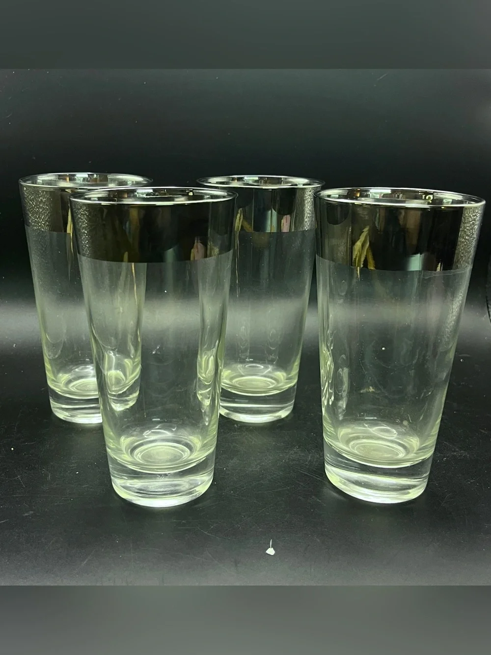 DOROTHY THORPE Silver Band Rim Highball Glasses Vintage Tumblers Set of 4